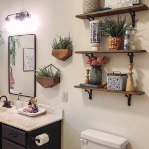 Set of two 6 inch wood bathroom shelves