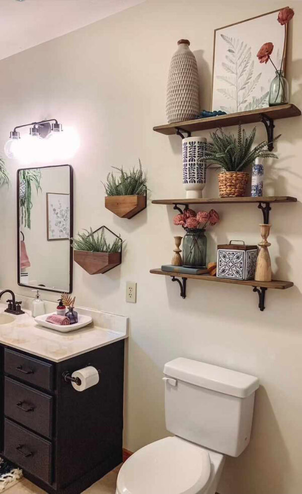 Set of two 6 inch wood bathroom shelves