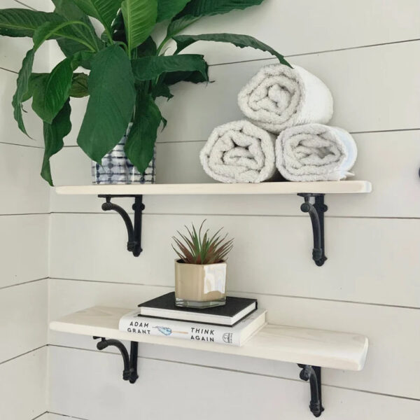 6" Nominal Depth Wood Shelf with Black Iron Corbel Brackets - Image 2