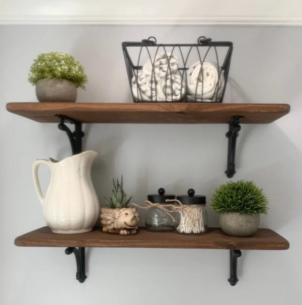 8" Nominal Depth Wood Shelf with Black Iron Corbels - Image 2