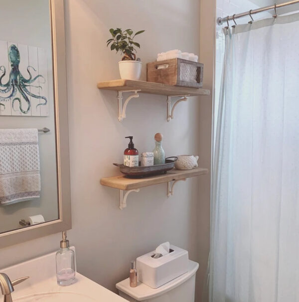 Burly (1.25" thick) 8" Nominal Depth Wood Bathroom Shelf with Cast Iron Brackets - Image 2