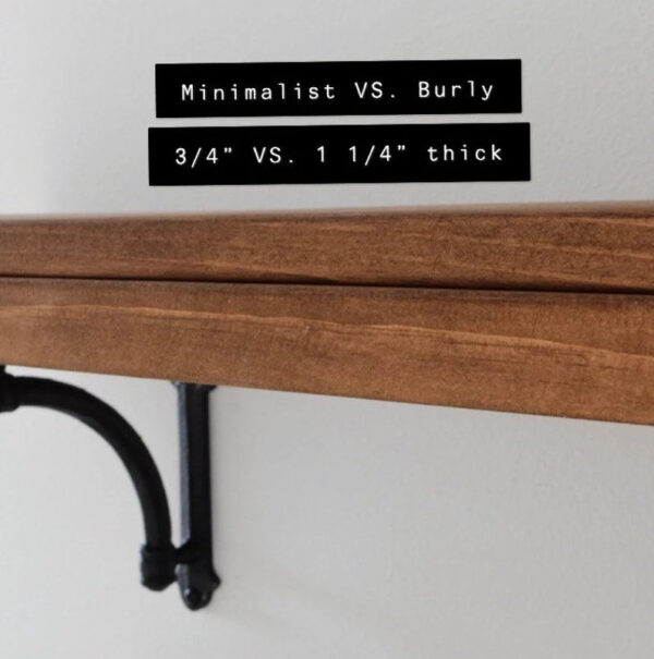 Burly (1.25" thick) 6" Nominal Depth Wood Shelf with Black Corbel Brackets - Image 5