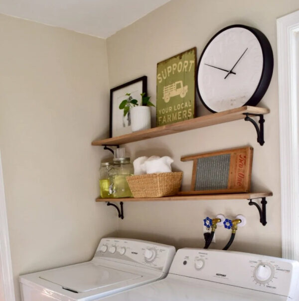 8" Nominal Depth Farmhouse Style Wood Shelf with Black Iron Corbel Brackets - Image 2